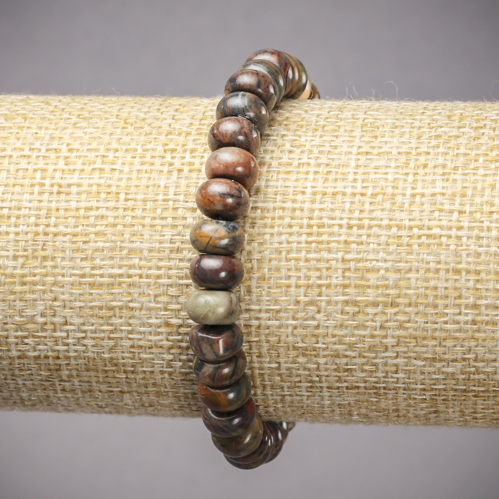 Elastic bracelet with Picasso Jasper smooth rondel beads, 8×5 mm diameter, length 18 cm ±