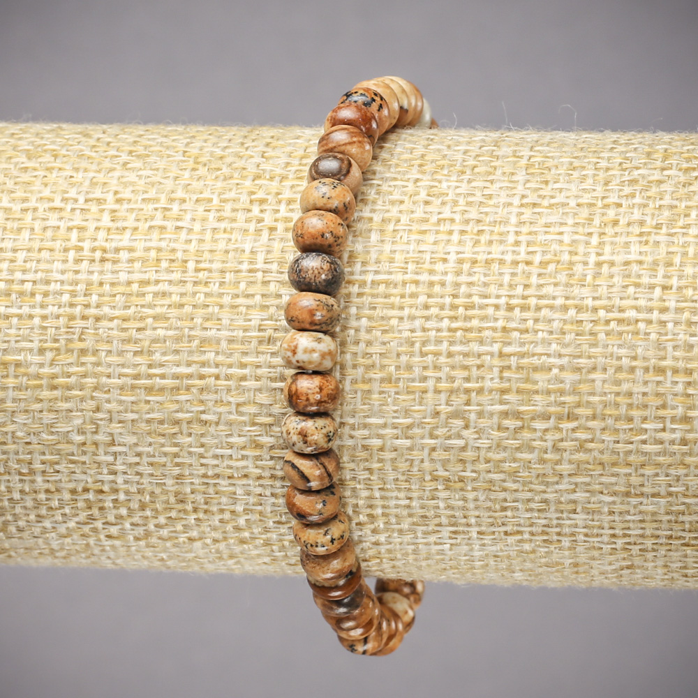 Elastic bracelet with Landscape Jasper, smooth rondel beads, diameter 6x4 mm, length 18 cm.