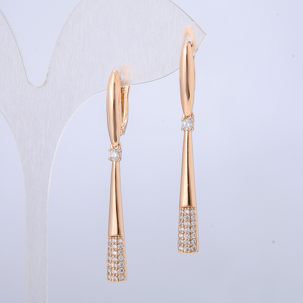 Xuping Earrings, 18K Gold Plating with White Crystals, Length 50mm
