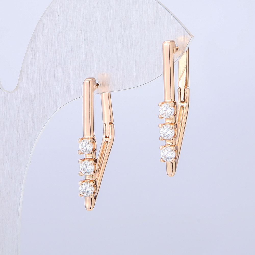 Earrings Xuping 18K Gold Plating with White Crystals, length 27mm +