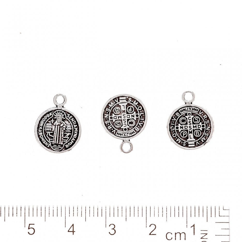 Pendant finding 'Saint', metal color 'silver', diameter 12 mm, packaging 20 g ± 35 pcs
