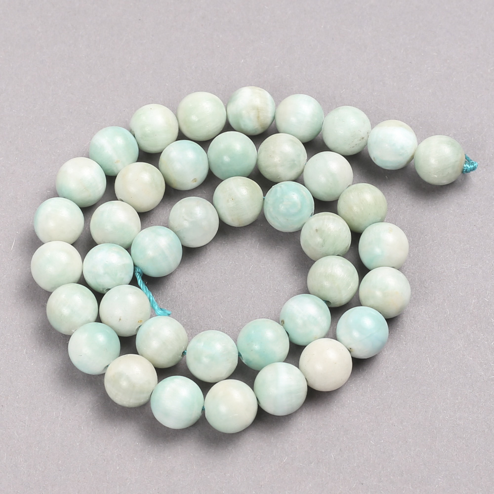 Larimar Beads on Thread, Natural Stone, Smooth Round Bead, 10mm Diameter, Length 39cm +/-