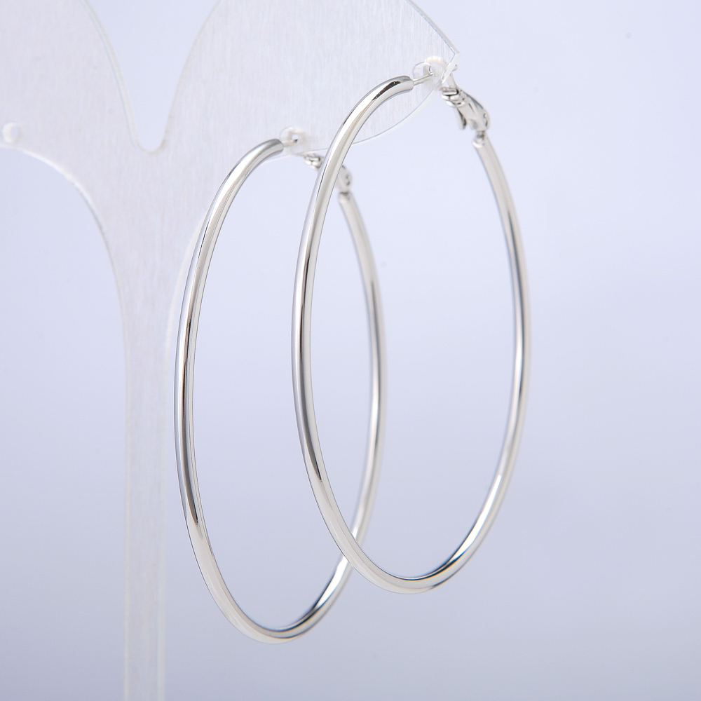 Xuping Rhodium Hoop Earrings, 2 mm thick, 58 mm diameter
