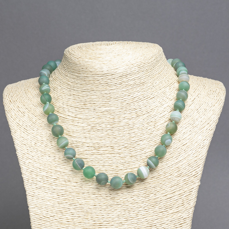 Natural Green Matte Agate Necklace, 10 mm Bead Diameter, 45 cm Length