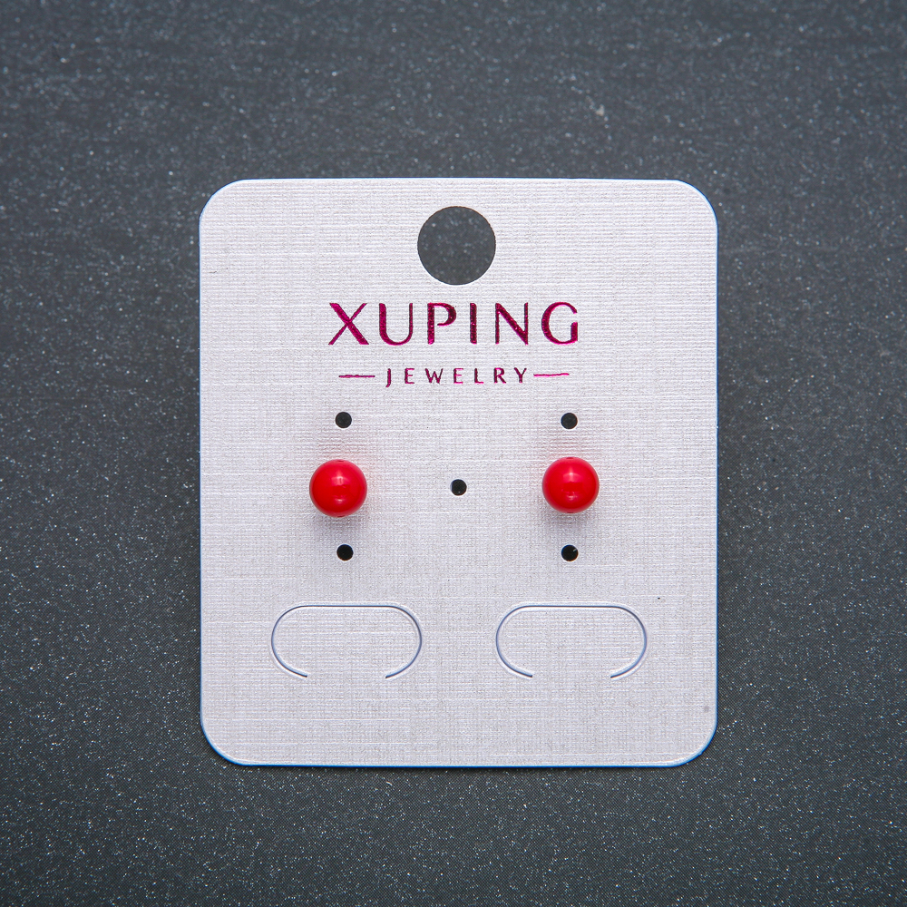 Xuping 18K Gold-Plated Stud Earrings with Red Bead, 4 mm Diameter +