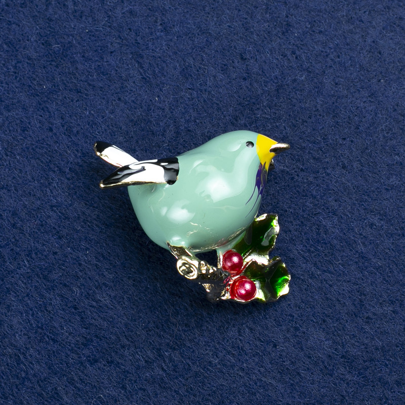 Brooch Bird in Gold-Tone Metal and Enamel 40x26mm +