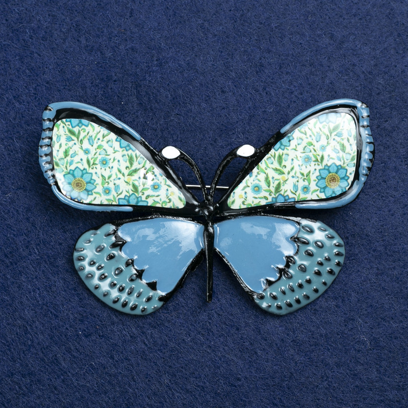 Butterfly Brooch, silver-tone metal and enamel, 70x40 mm +