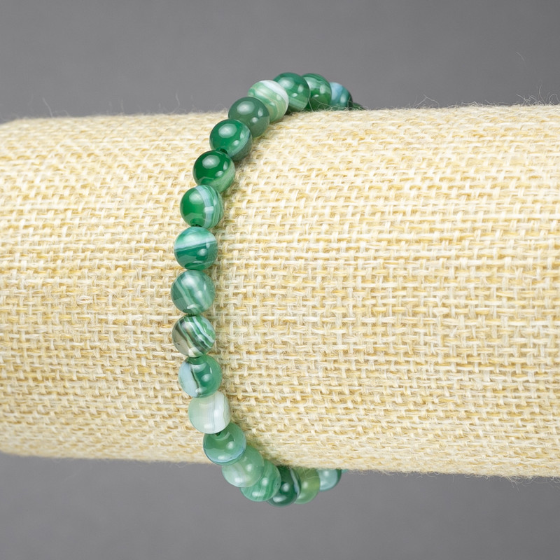 Elastic bracelet with natural green eye agate beads, smooth round beads, 6mm diameter+