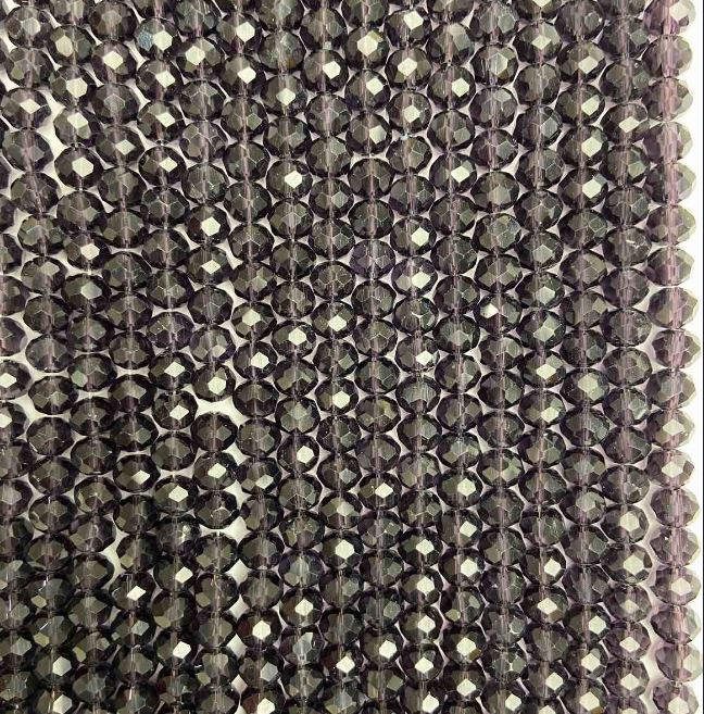 Dark violet Czech crystal beads on thread, faceted rondelle, diameter 6x5 mm, length 42 cm