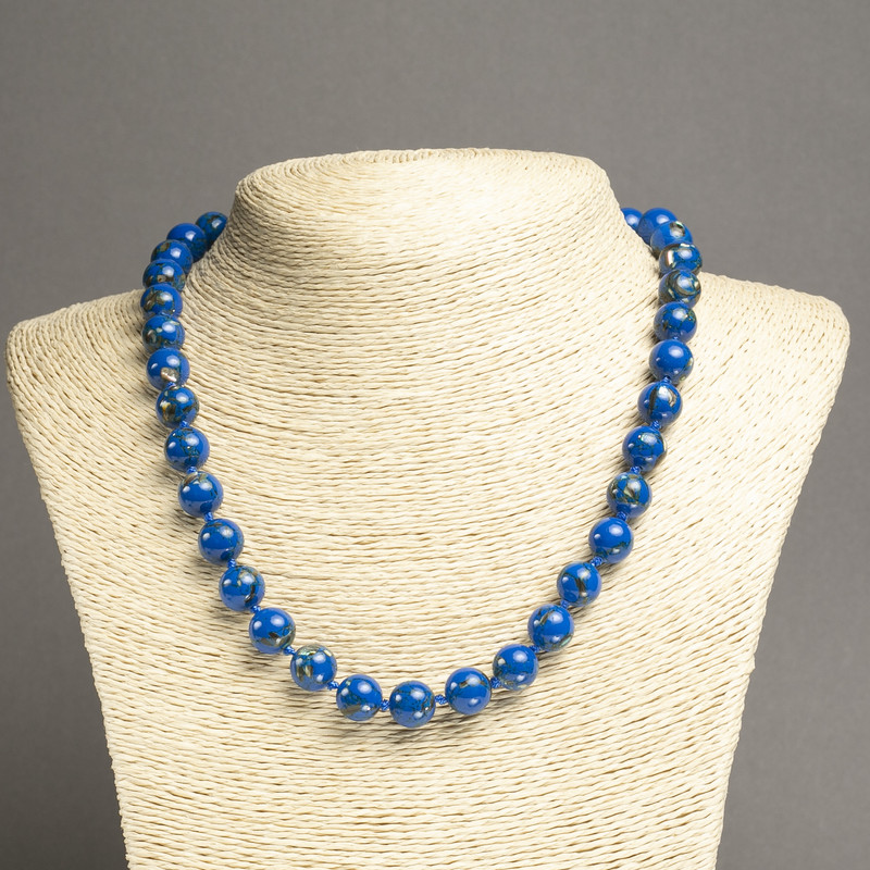 Necklace Imperial Blue Jasper (Pressed) Smooth Beads, 10mm Diameter, 45 cm Length