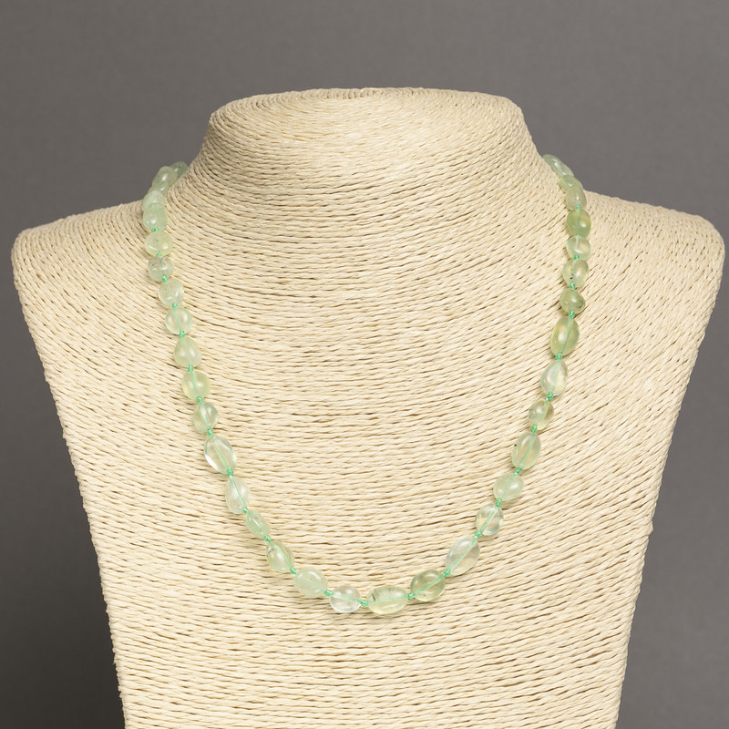 Natural Prehnite Stone Necklace with Lentil Beads, 8×6 mm, Length 45 cm+