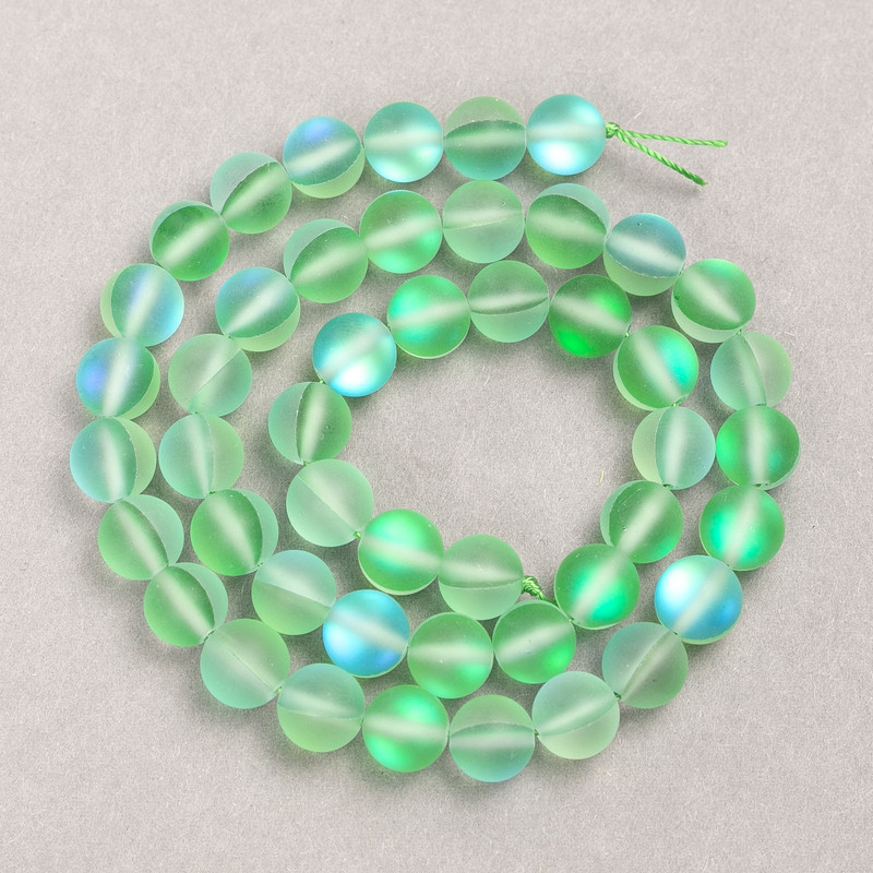 Beads on thread Opal glass smooth blue-green matte, 8mm diameter, 39cm length