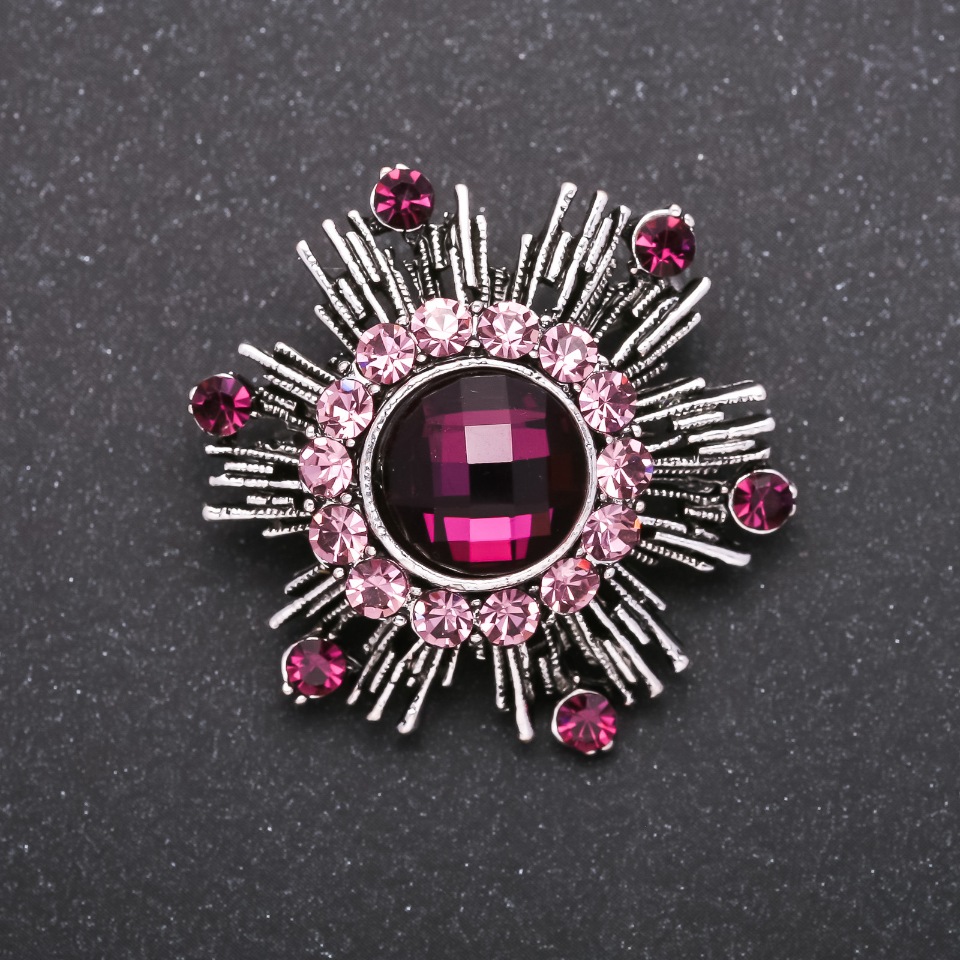 Brooch Star Series 'Accent' Purple Crystal Gray Metal 37mm