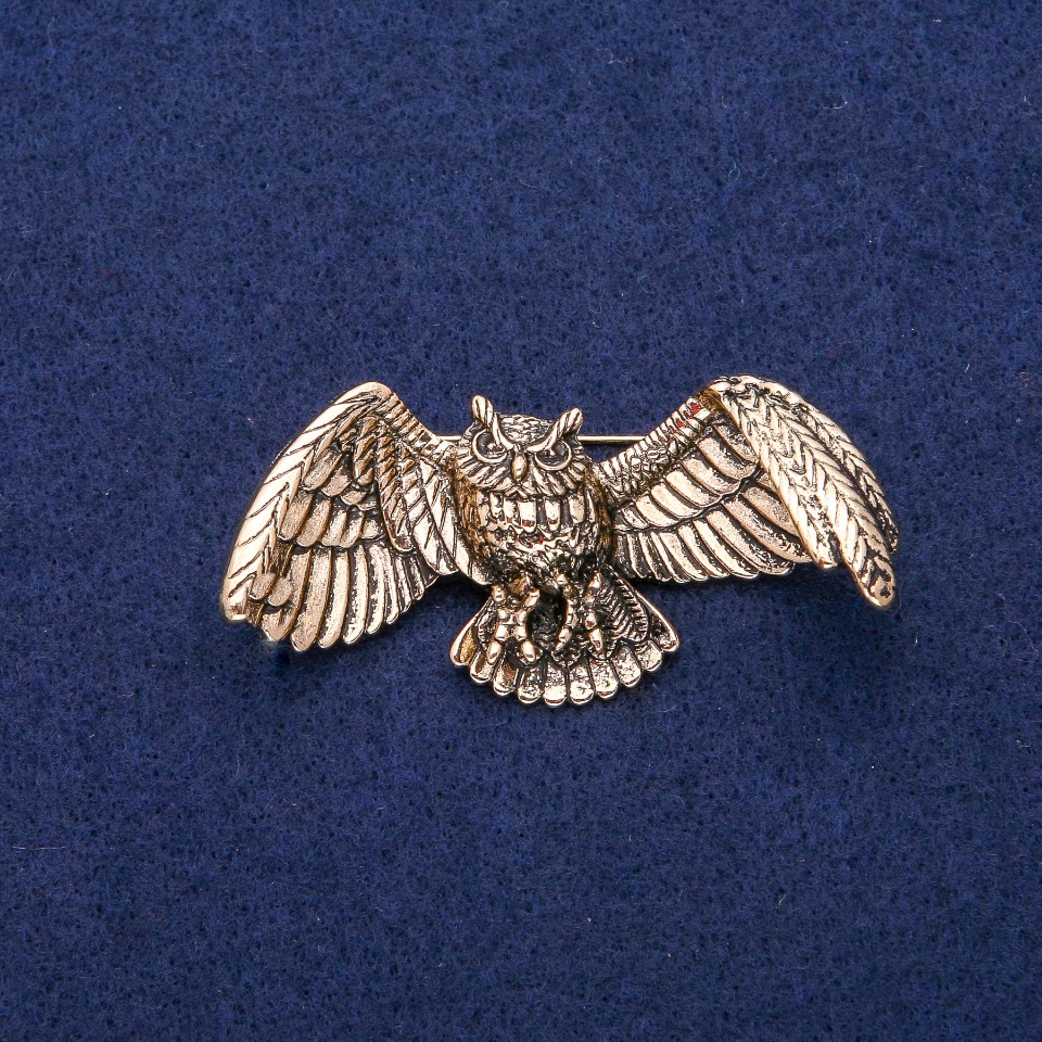Owl Brooch 30x60 mm, gold-tone metal
