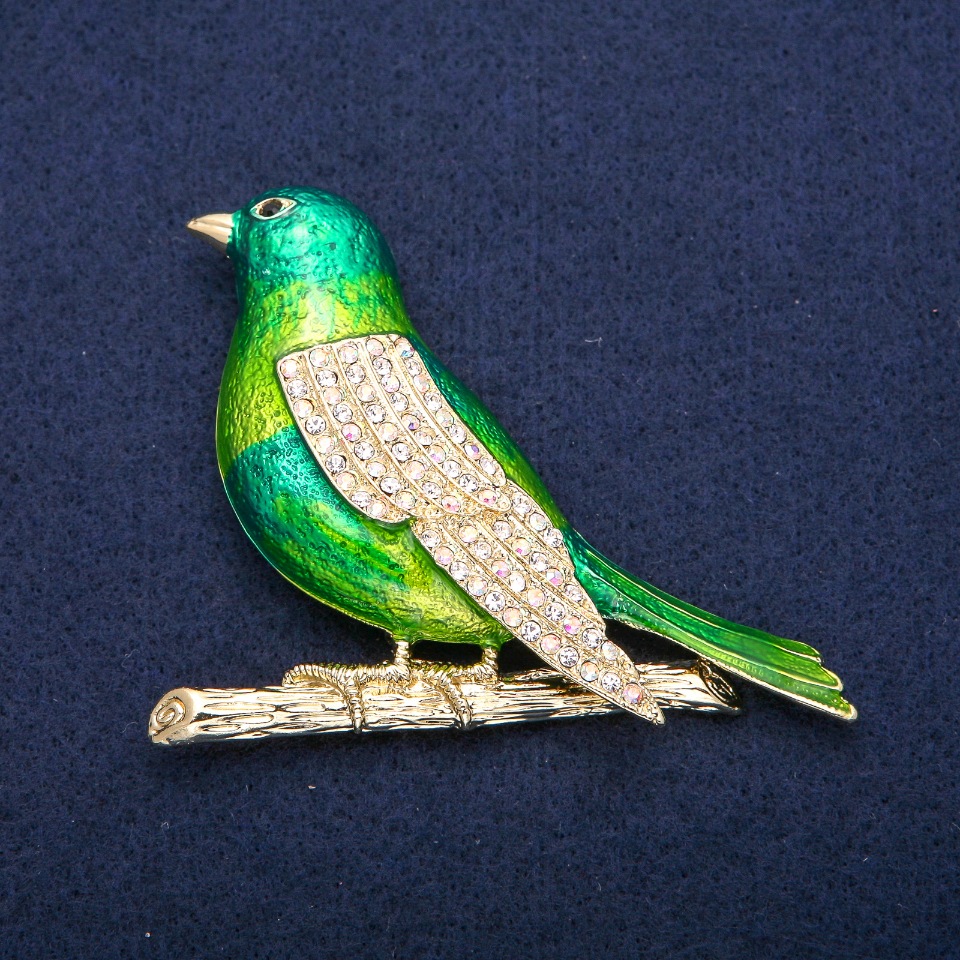 Brooch-Pendant Nightingale with Green Enamel