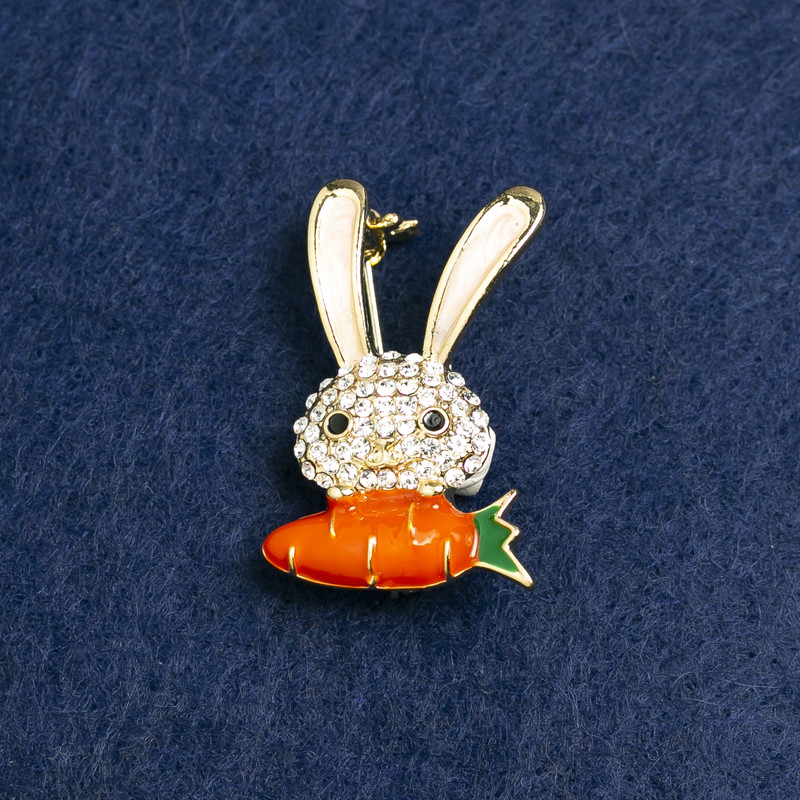 Golden Bunny Brooch with Crystals and Enamel, 33×19 mm