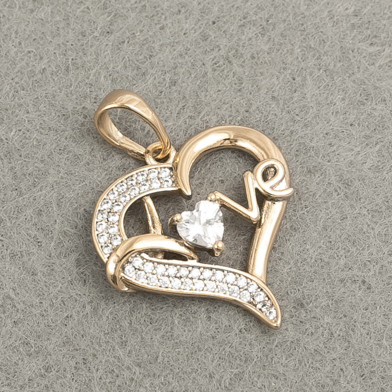 Xuping Pendant 18K Gold Plated Heart with White Crystals, 25×18 mm +