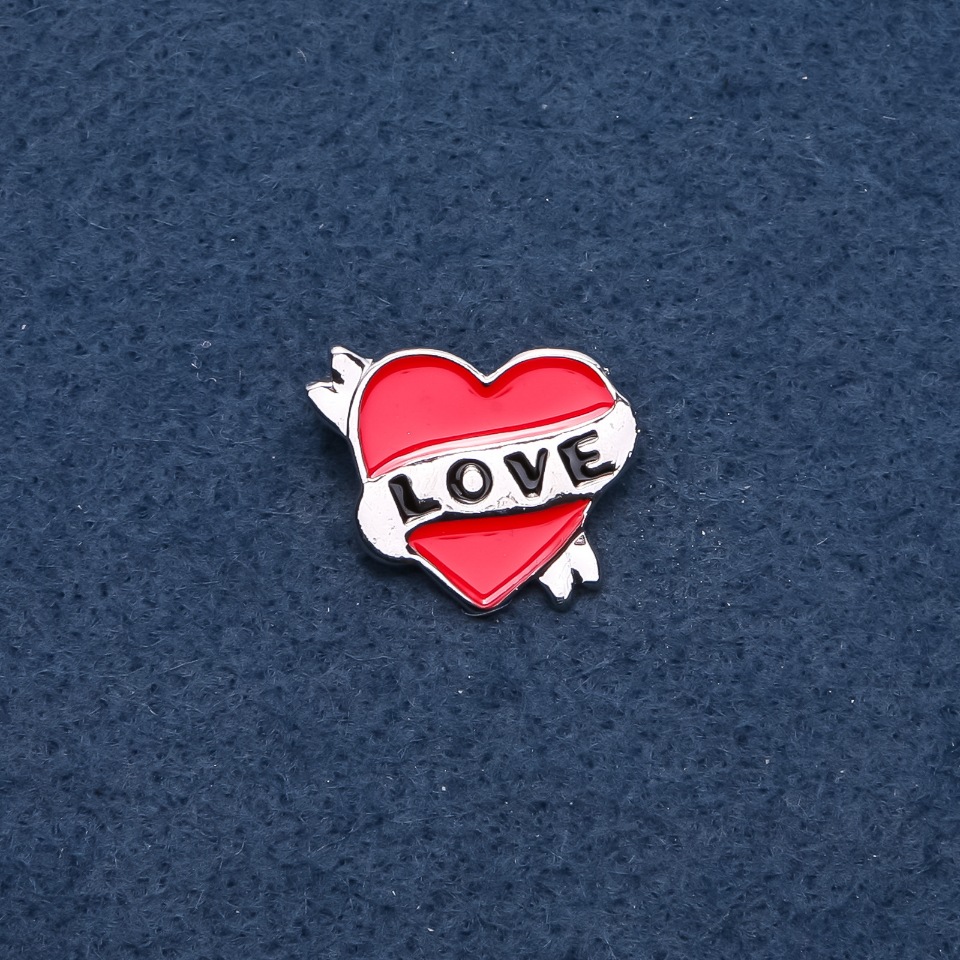 Brooch "Heart" red enamel, gold-tone metal