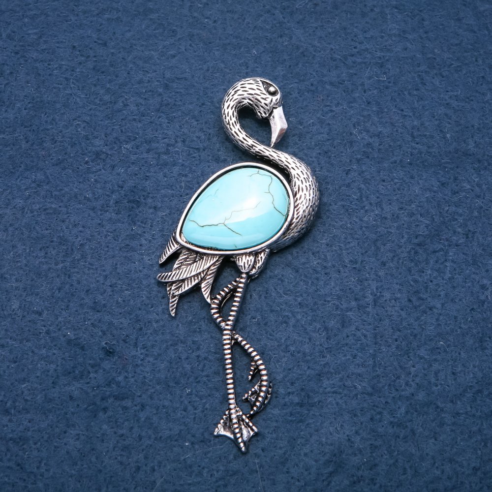 Flamingo brooch pendant with Turquoise (synthetic) 85x30 mm