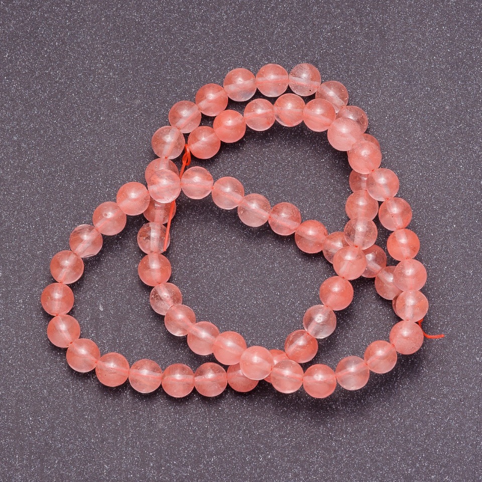 Pink Chalcedony Beads on Thread, Smooth Round Beads, 4 mm Diameter, 38 cm Length