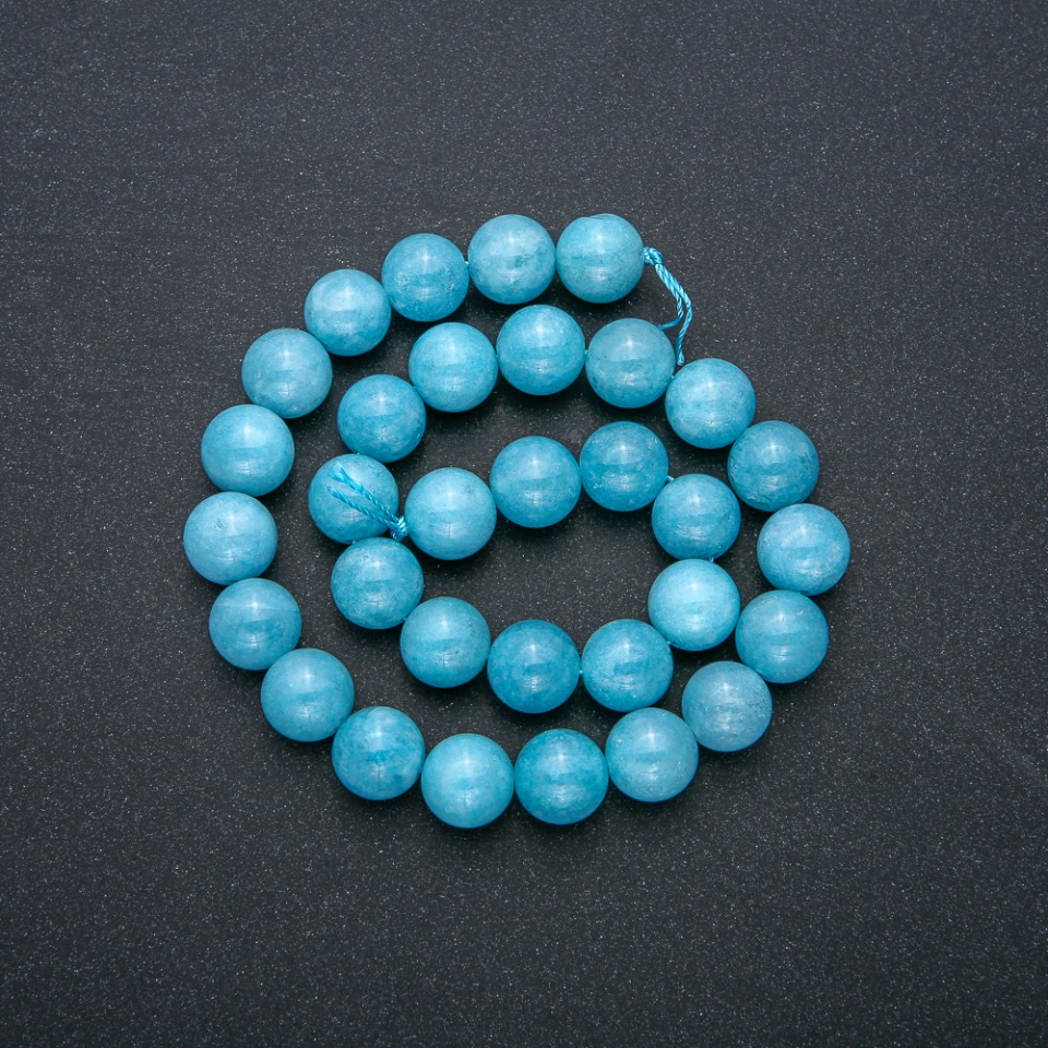 Natural aquamarine gemstone thread, smooth round beads, 12mm diameter, 37cm length +