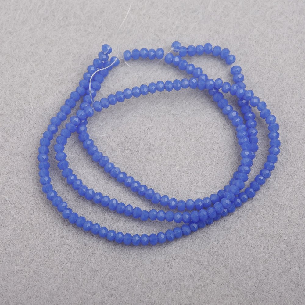 Czech Crystal Beads on Thread, 3 mm Diameter, Matte Blue Glass, Length 41 cm