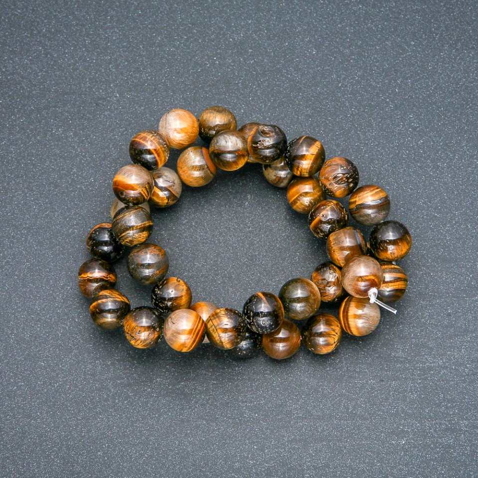 Tiger's Eye Beads on Thread, Natural Stone, Smooth Bead, 10mm Diameter, 38cm Length +