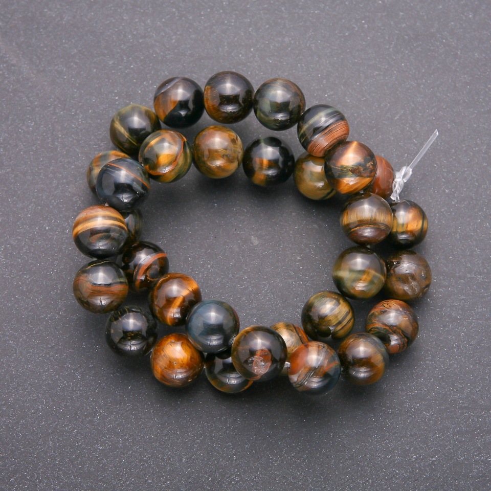 Natural Stone Beads Owl's Eye, Smooth Round Bead, Diameter 12 (+ -) mm, Thread Length 38 (+ -) cm