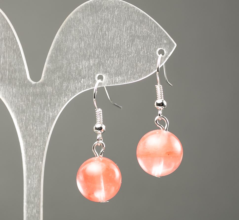 Chalcedony Earrings with Synthetic Smooth Ball, diameter 12 mm (±), length 31 mm
