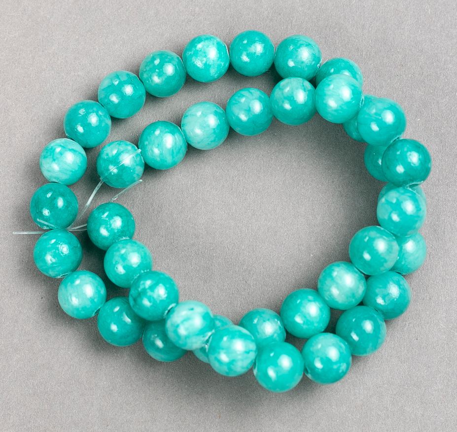 Amazonite Beads on Thread (Synthetic Acrylic) Smooth Spheres, 10.5 mm diameter, 40 cm length