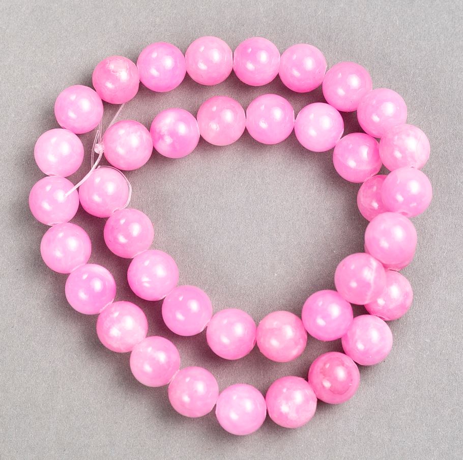 Strung beads Strawberry Quartz (acrylic) smooth ball, 10.5 mm diameter, 39 cm length