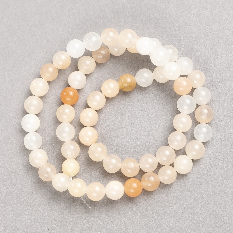 Selenite Beads on Thread, Smooth Spheres, 6.5 mm, 38 cm Length