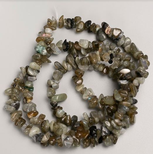 Labradorite Beads on Beading Thread, Natural Stone Chip, d 12x5-6x3 mm (±), Length 80 cm+