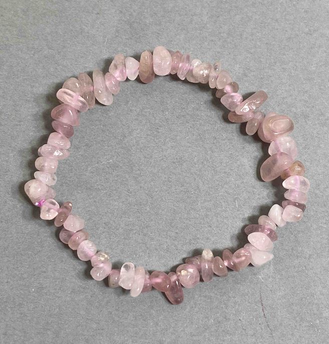 Natural Stone Bracelet Pink Quartz Chip, 7x3 mm (±) chips, 18 cm length