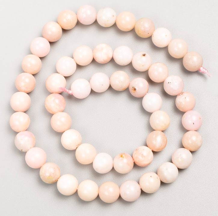 Beads on a thread, natural stone Pink Opal, smooth round beads, 8mm diameter, 39cm length +