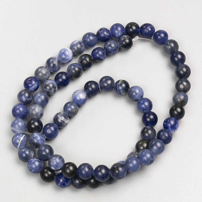 Sodalite beads, smooth round spheres on thread, 6 mm diameter +/-, length 38 cm +/-