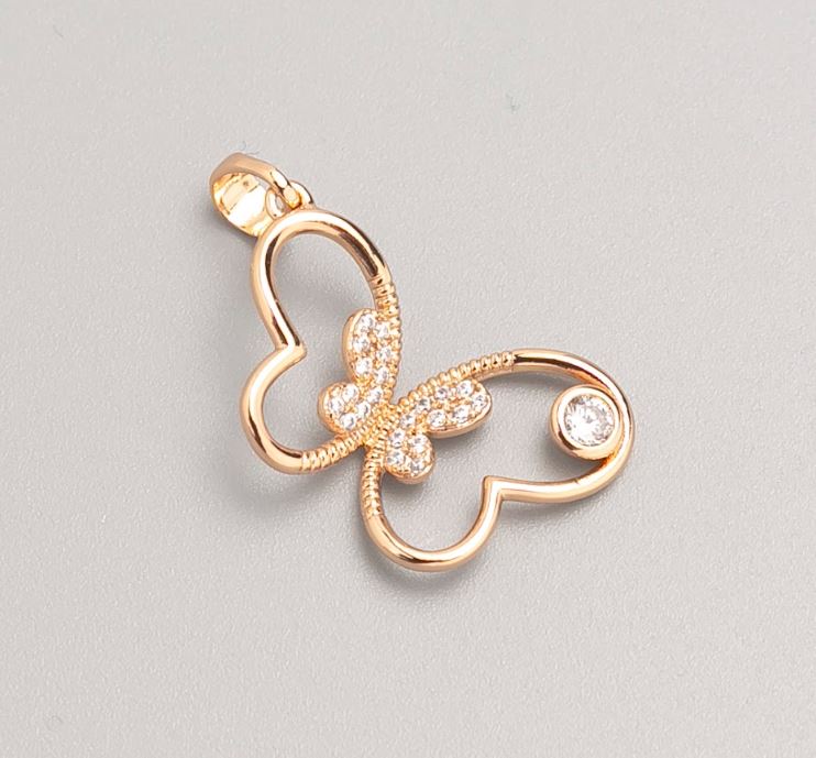 Кулон Xuping Позолота 18К Метелик з білими стразами, діаметр 23х17мм+