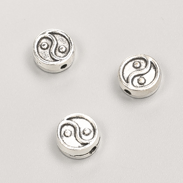 Bead insert Yin-Yang findings, diameter 8x4 mm, packaging 20 g, 21 pcs ±, metal color "silver"