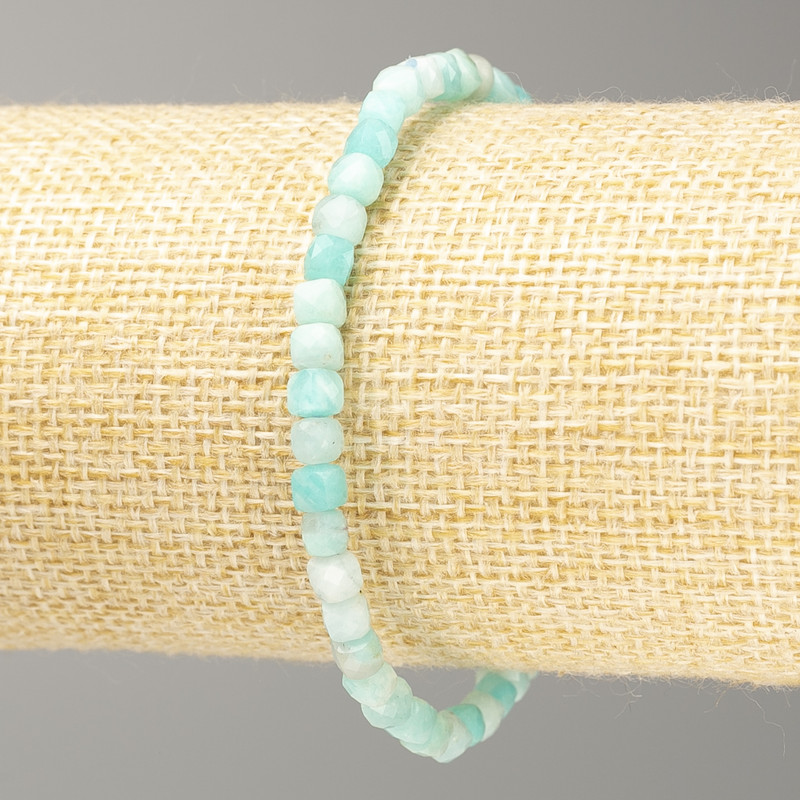 Amazonite Bracelet, Natural Gemstone, Faceted Cube, 4.5 mm Diameter, 18 cm Length on Elastic