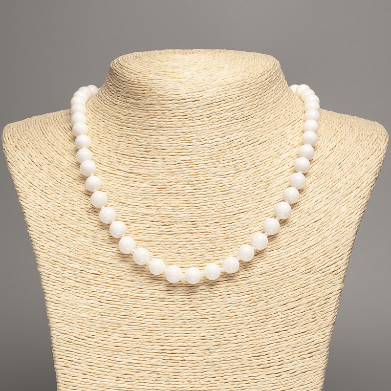 Necklace White Agate (Pressed) Smooth Bead, Diameter 8mm, Length 47cm