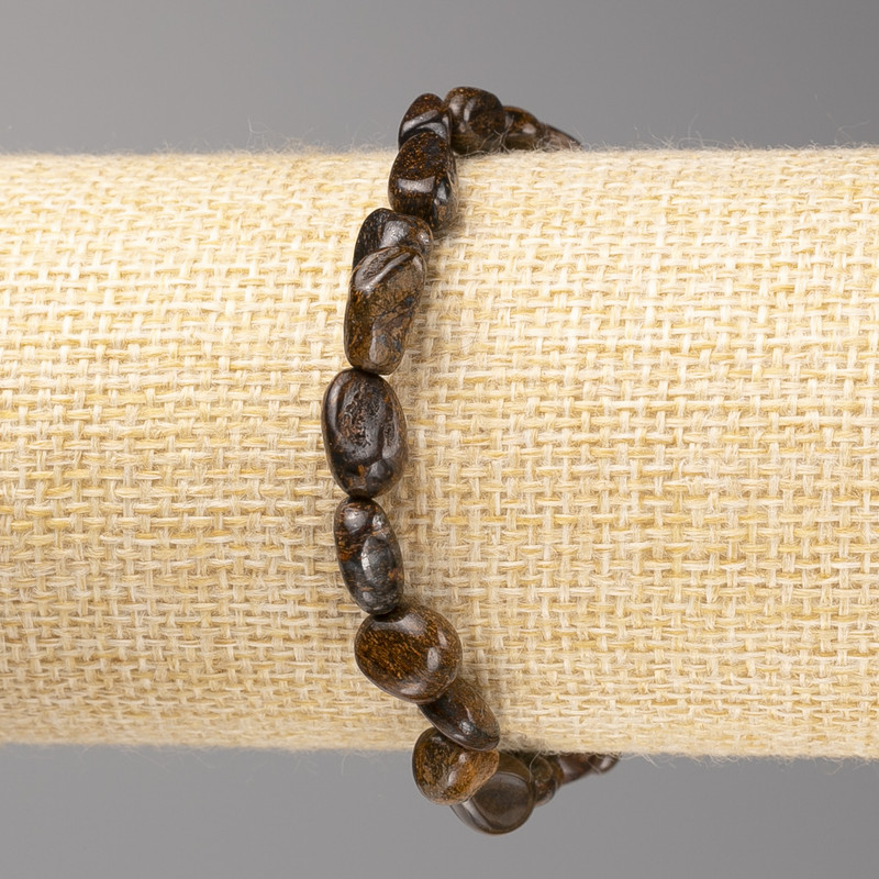 Bronzite tumbled stone bracelet, 7x7 mm diameter, on elastic cord, length 18 cm+