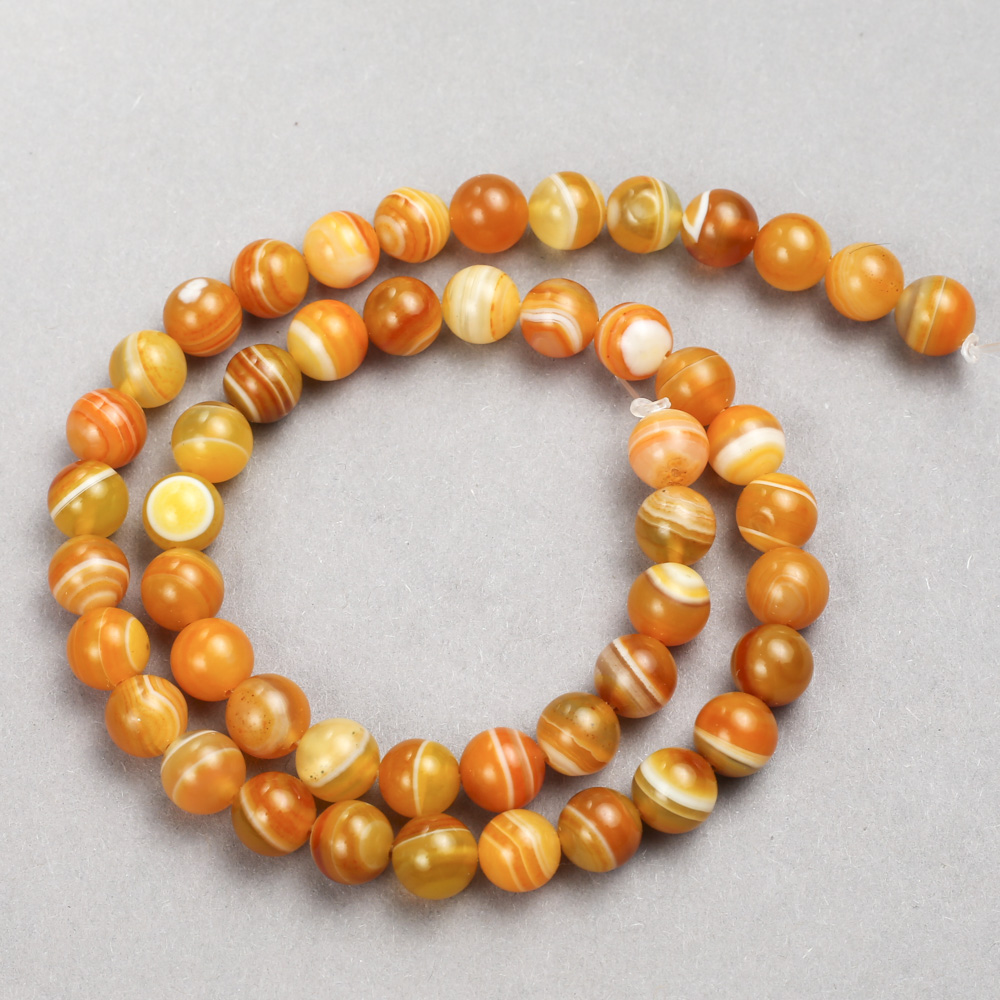 Orange Agate Beads — Smooth Round Beads, 8mm Diameter, 38cm Length ± on Beading Thread