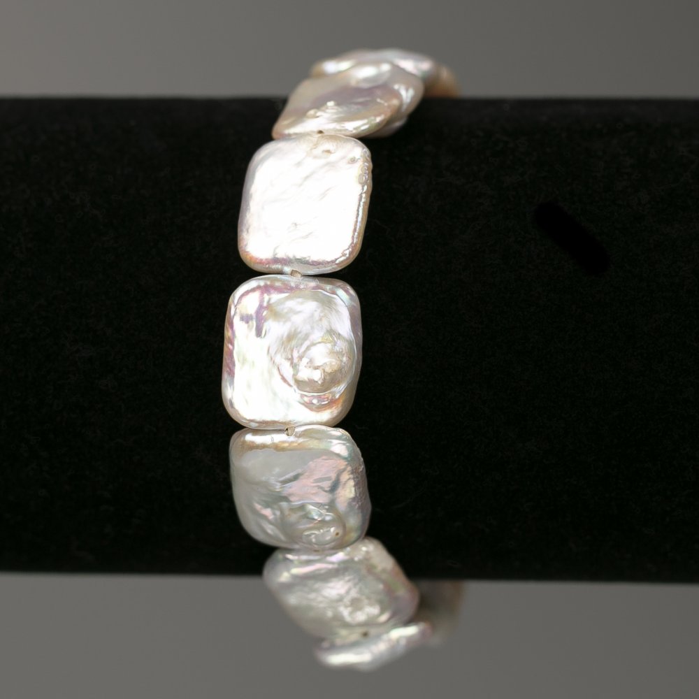 Rectangular Baroque Pearl Bracelet in Gasoline Shade, 14x16 mm diameter, 18 cm length (stretch)