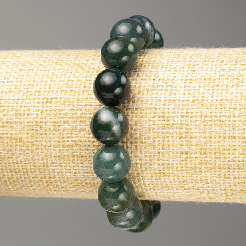 Green Jasper Bracelet with Smooth Beads, 12 mm Diameter, 18 cm Length (Stretch)