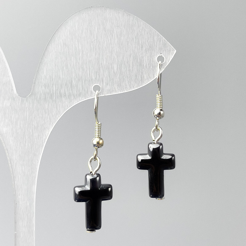 Hematite Cross Earrings, diameter 10×15 mm, length 35 mm