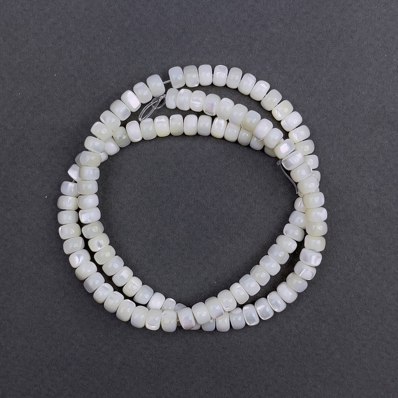 Mother-of-pearl beads, smooth rondel, 6x4mm diameter, 40cm length on thread