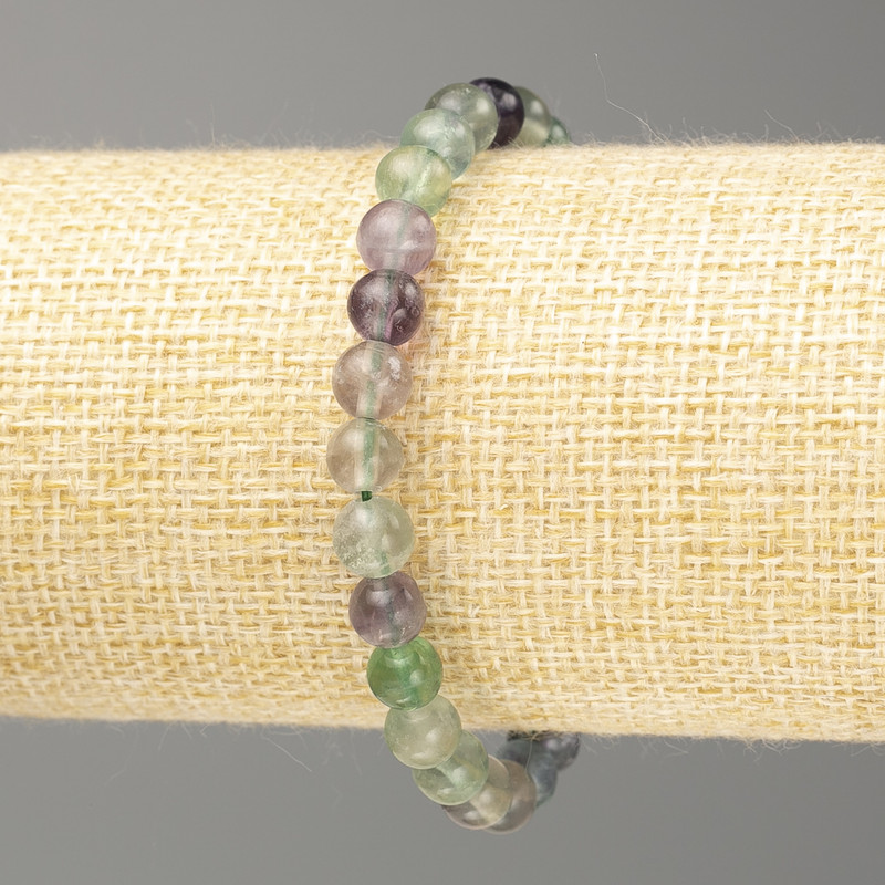 Fluorite Bracelet of Natural Stone, Smooth Beads, 6.5 mm Diameter, 18 cm Length (Stretch)