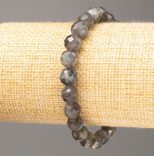 Bracelet Labradorite, natural stone, faceted bead, 8 mm diameter, 18 cm length (stretch)
