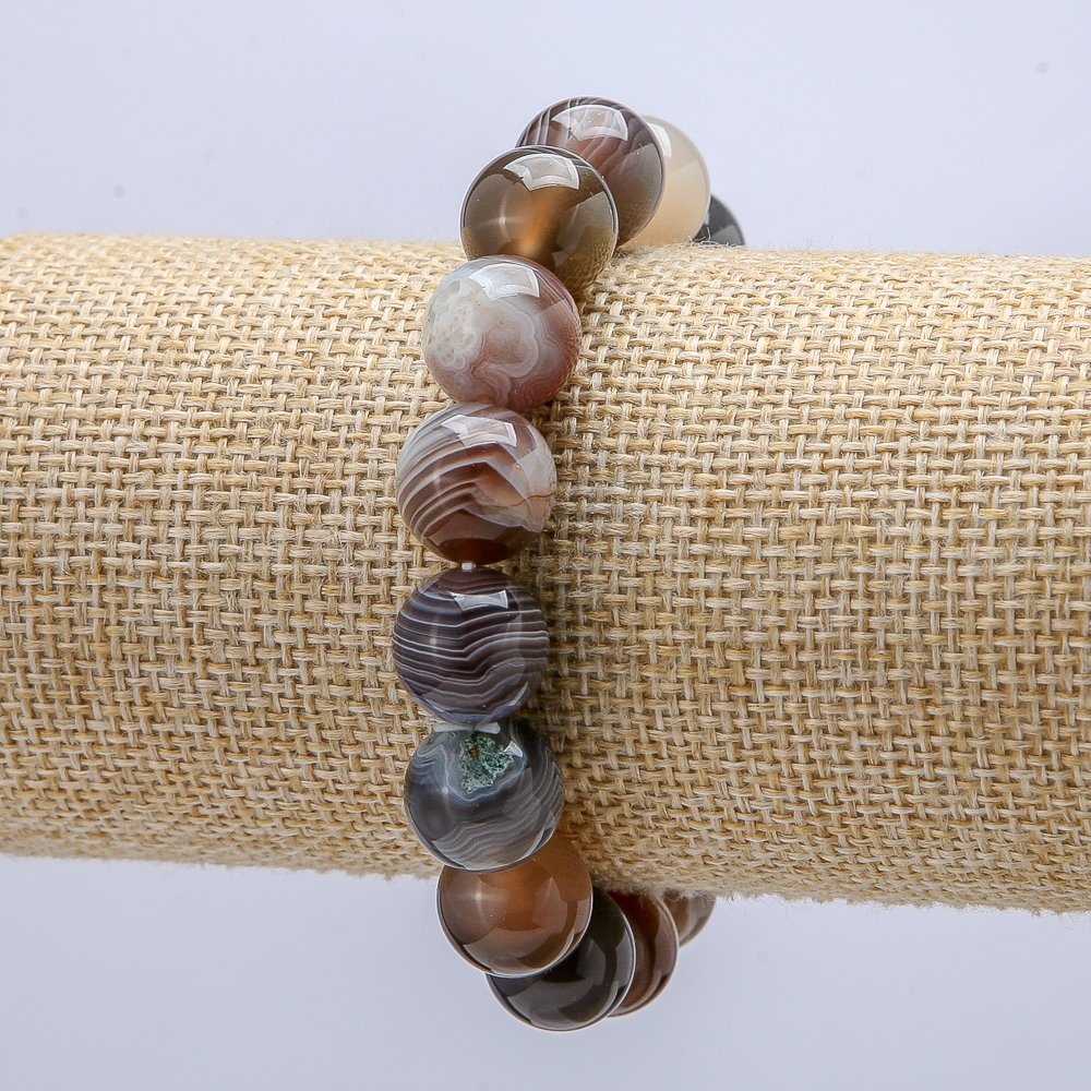 Stretch bracelet made of Botswana agate, 12 mm beads, 18 cm circumference
