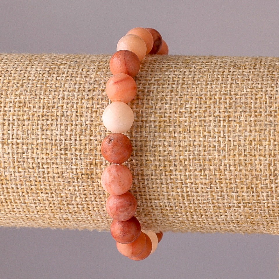 Selenite Bracelet on Elastic Cord, Smooth Beads, 8mm Diameter, 18cm Circumference